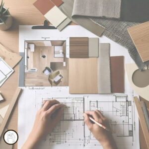 Imagen del curso Diseño de Interiores de Arq.tec, mostrando ejemplos de espacios interiores, paletas de color, iluminación ambiental y moodboards conceptuales.