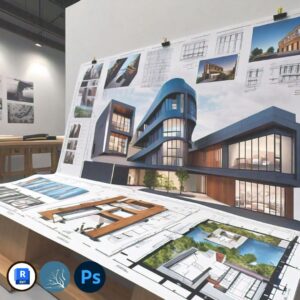 Imagen del curso Entregas Finales de Arq.tec, que integra Revit, Lumion y Photoshop para la creación de presentaciones arquitectónicas completas y profesionales.