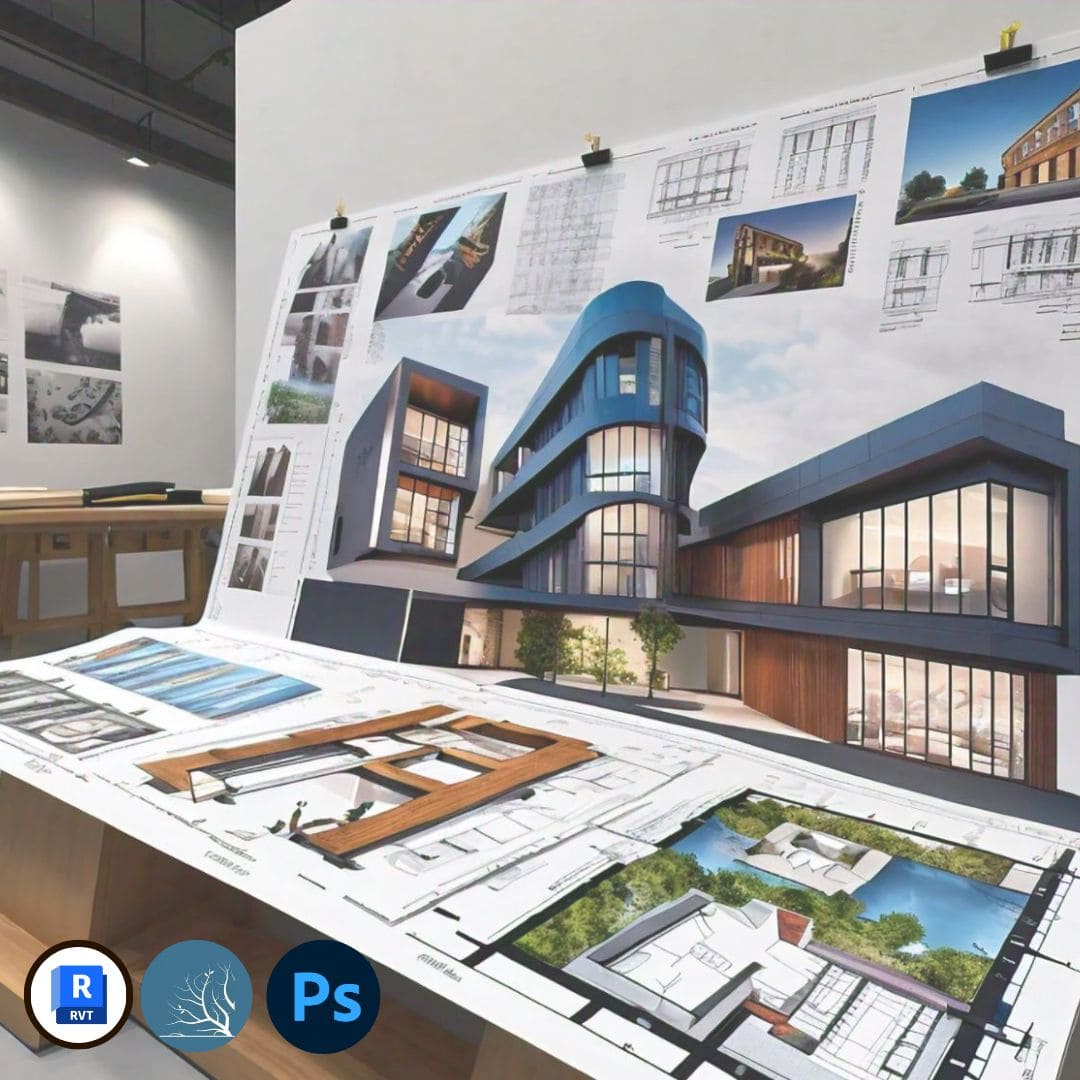 Imagen del curso Entregas Finales de Arq.tec, que integra Revit, Lumion y Photoshop para la creación de presentaciones arquitectónicas completas y profesionales.