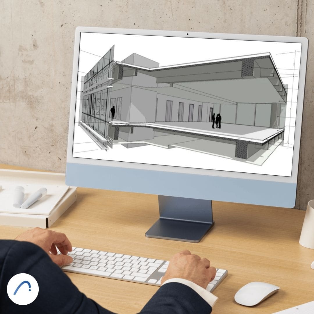 Imagen del curso Modelado 3D con ArchiCAD de Arq.tec, mostrando modelos arquitectónicos tridimensionales y flujos de trabajo BIM.