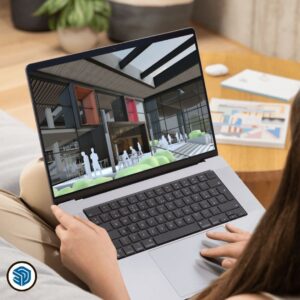 Imagen del curso Modelado 3D con SketchUp de Arq.tec, mostrando un modelo tridimensional arquitectónico realizado en SketchUp.